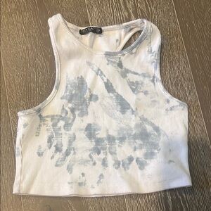 Nasty Gal White and Blue Cut Out Crop Tank Top